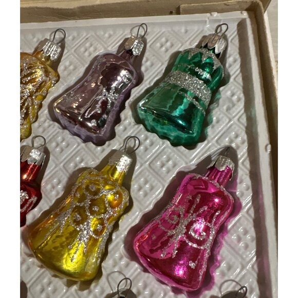 Glass Christmas Bell Ornaments By European Craftsmen Set Of 10 Hand Decorated - Picture 4 of 9